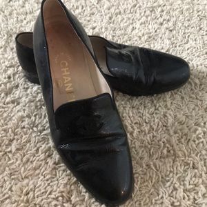 Chanel patent black loafers